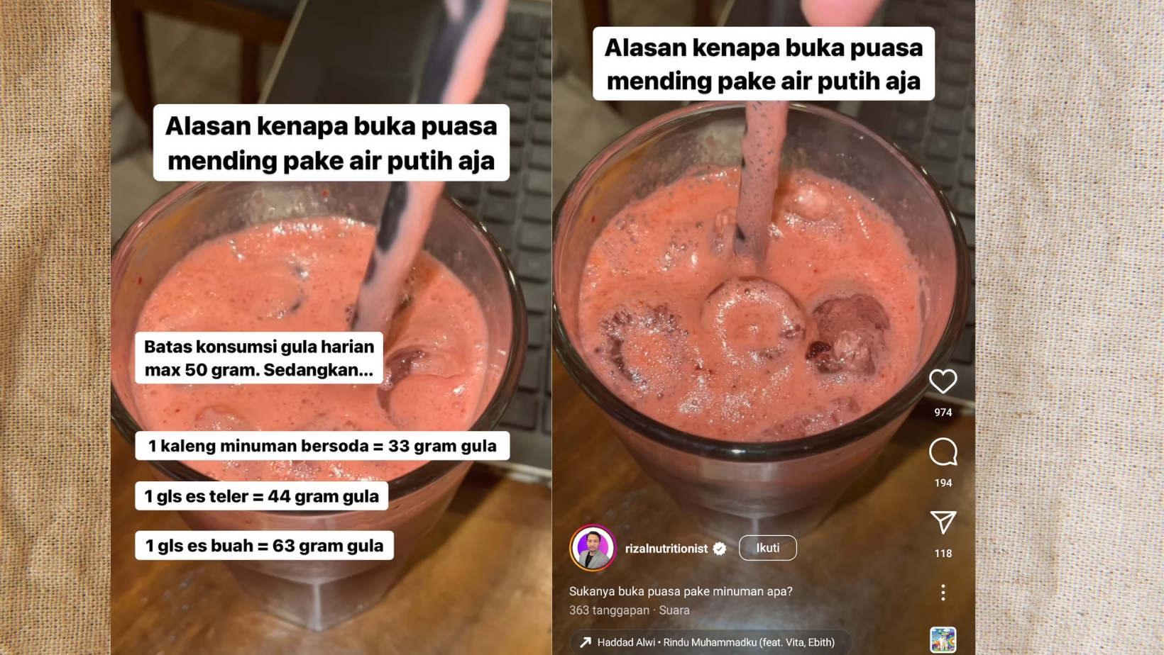 Ini Alasan Buka Puasa Baiknya Pakai Air Putih, Hindari Minuman Dengan Kadar Gula Tinggi 