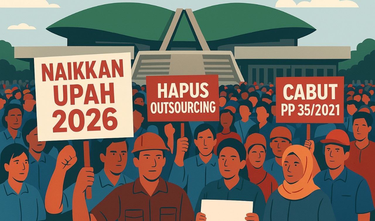 Demo Buruh 28 Agustus 2025, 6 Tuntutan di Depan DPR : Stop PHK Massal hingga Naikkan Upah Minimum 2026