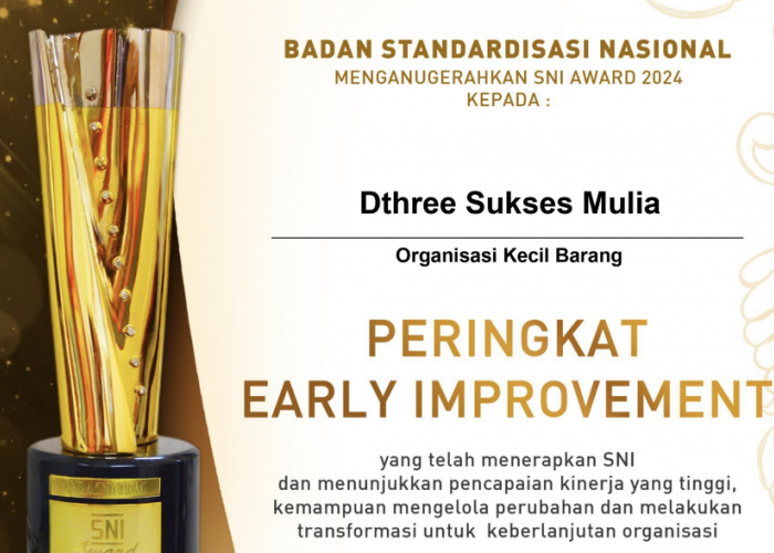 DTHREE Raih SNI Award, Tegaskan Komitmen Membangun Budaya Mutu dan Standardisasi