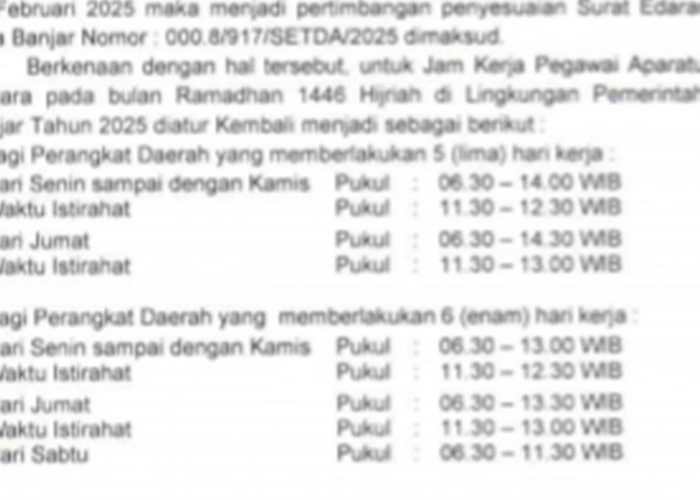 Selama Ramadan ASN Pemkot Banjar Masuk Kerja Pukul 06.30 WIB Penyesuaian Jam Kerja Sesuai Surat Edaran 