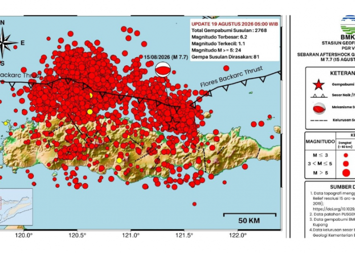 Gempa Flores M7,7: BMKG Catat 2.768 Gempa Susulan hingga 19 Agustus 2026